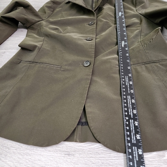 Theory‎ Sage Green Brown Blazer Top L Three Button Front Pockets - Picture 6 of 10